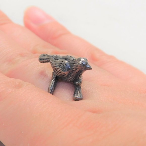 Silver Tone Unique Bird on Branch Ring - Picture 5 of 8